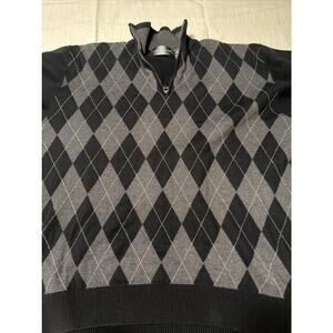 Oscar De La Renta Mens   gray & Black diamond design 1/4 Zip Casual Sweater XXL